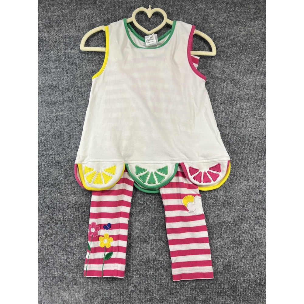 Florence Eiseman Girls Citrus Fruit Slice Tunic & Striped Leggings Set - Size 6